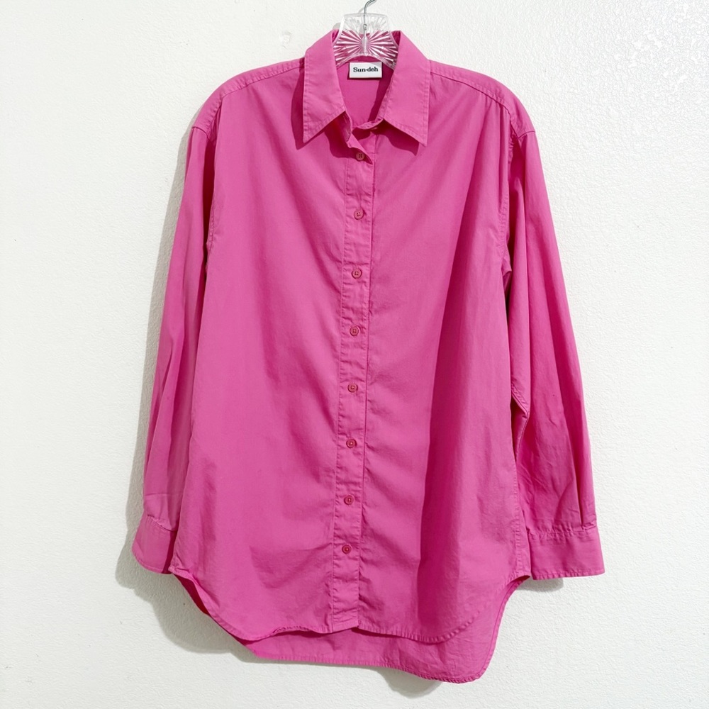 Aritzia Sunday Best Future Cotton Poplin Oversized Button Down Shirt in Pink